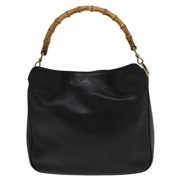 GUCCI Bamboo Hand Bag Leather Black Gold 001 2113 001 2113 - Picture 3 of 12